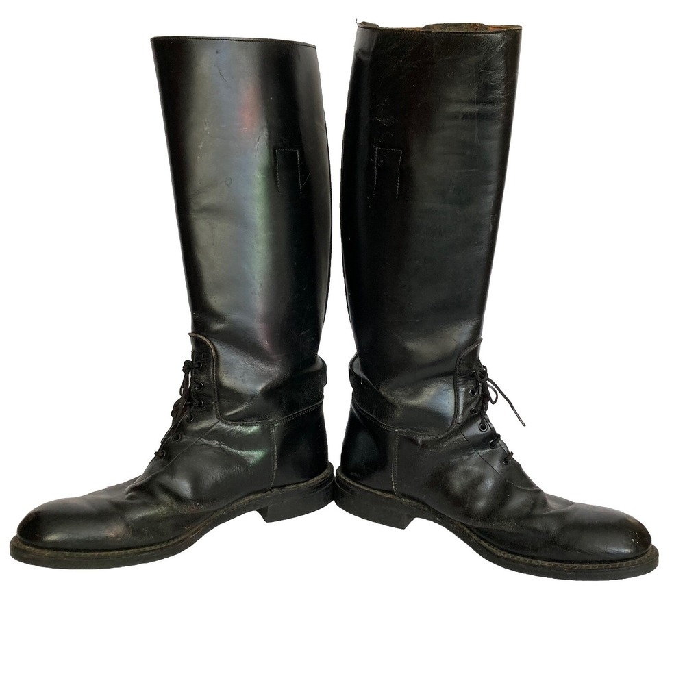 Vtg Service Riding Apparel Black Leather Boots 9.5 E Wide Yonkers NY Made in USA - Picture 6 of 16